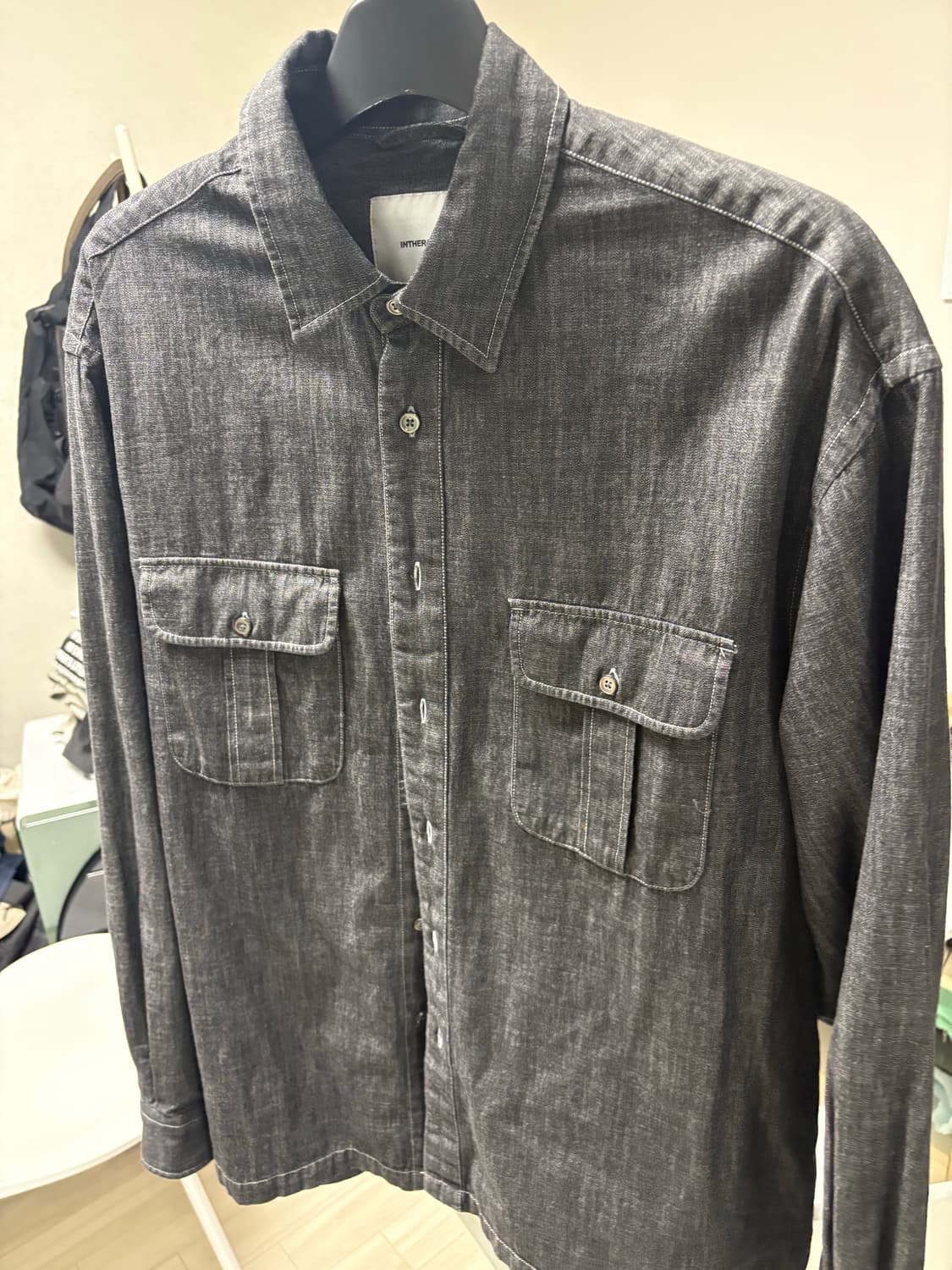 인더로우 washed denim safari shirt(블랙, 3사이즈) 상품이미지3