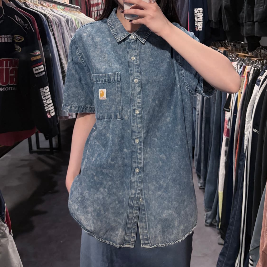 [IM] Carhartt 칼하트 워싱 데님 반팔 셔츠 상품이미지1