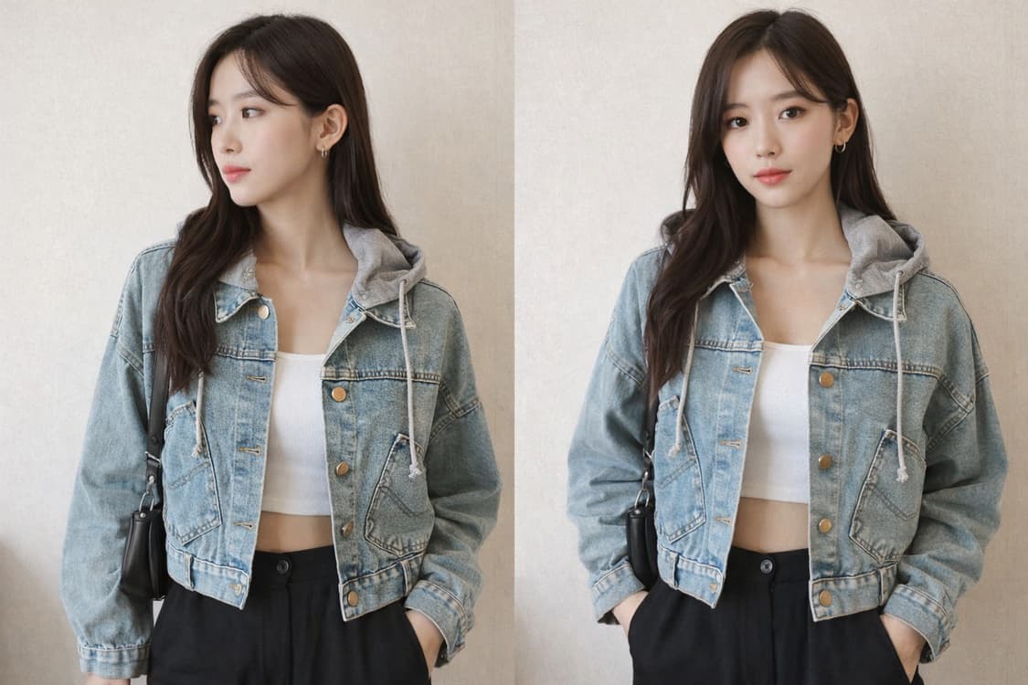 홍대 감성 크롭 데님자켓 / 후드 탈부착 빈티지 청자켓 free 상품이미지1