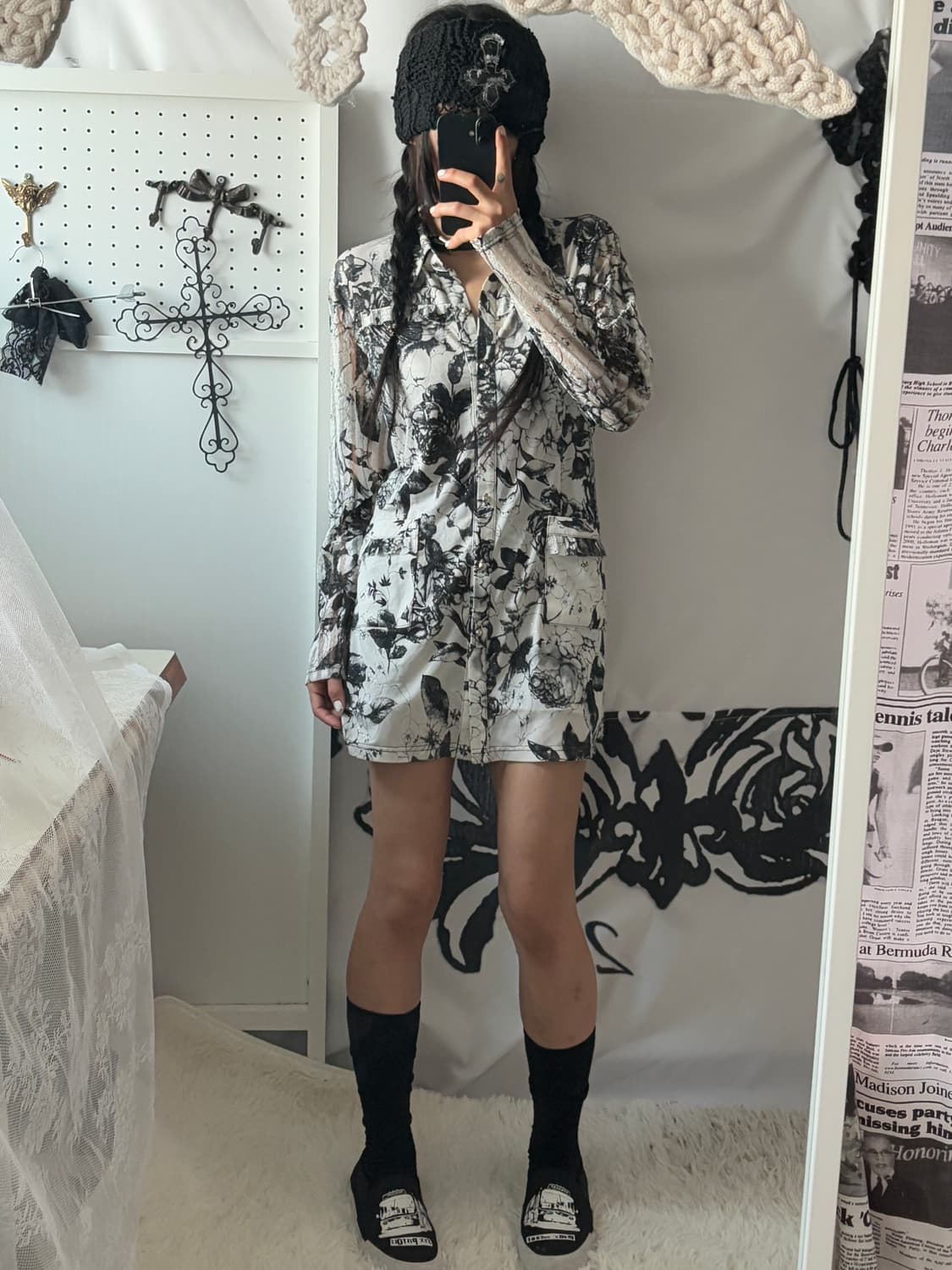 • Oriental Flower Mini Shirt Dress 상품이미지7
