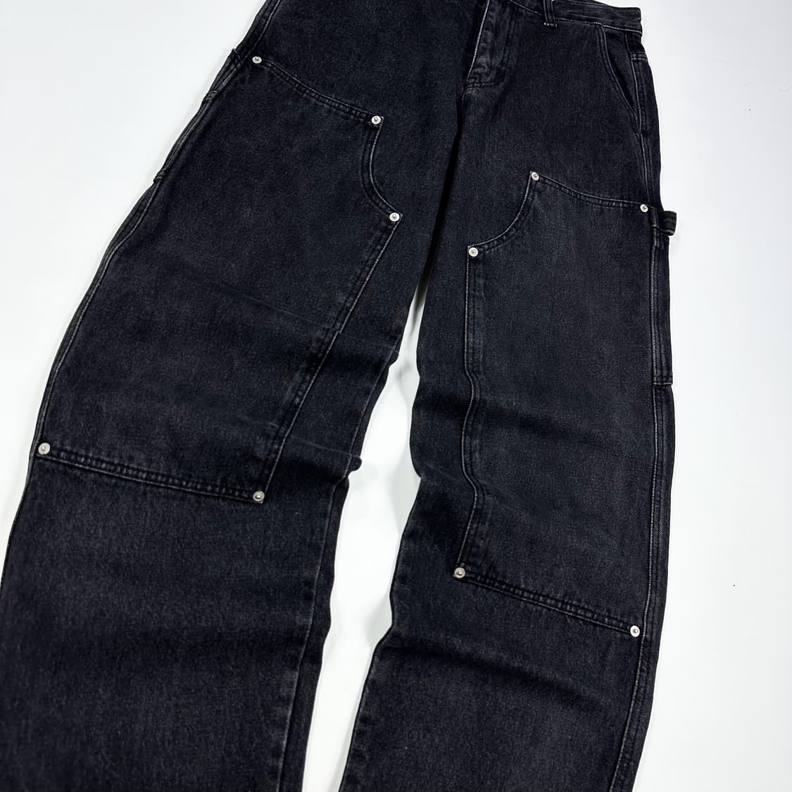 30 VTG 빈티지 세미 와이드 더블니 흑청 카펜터 데님팬츠 상품이미지3