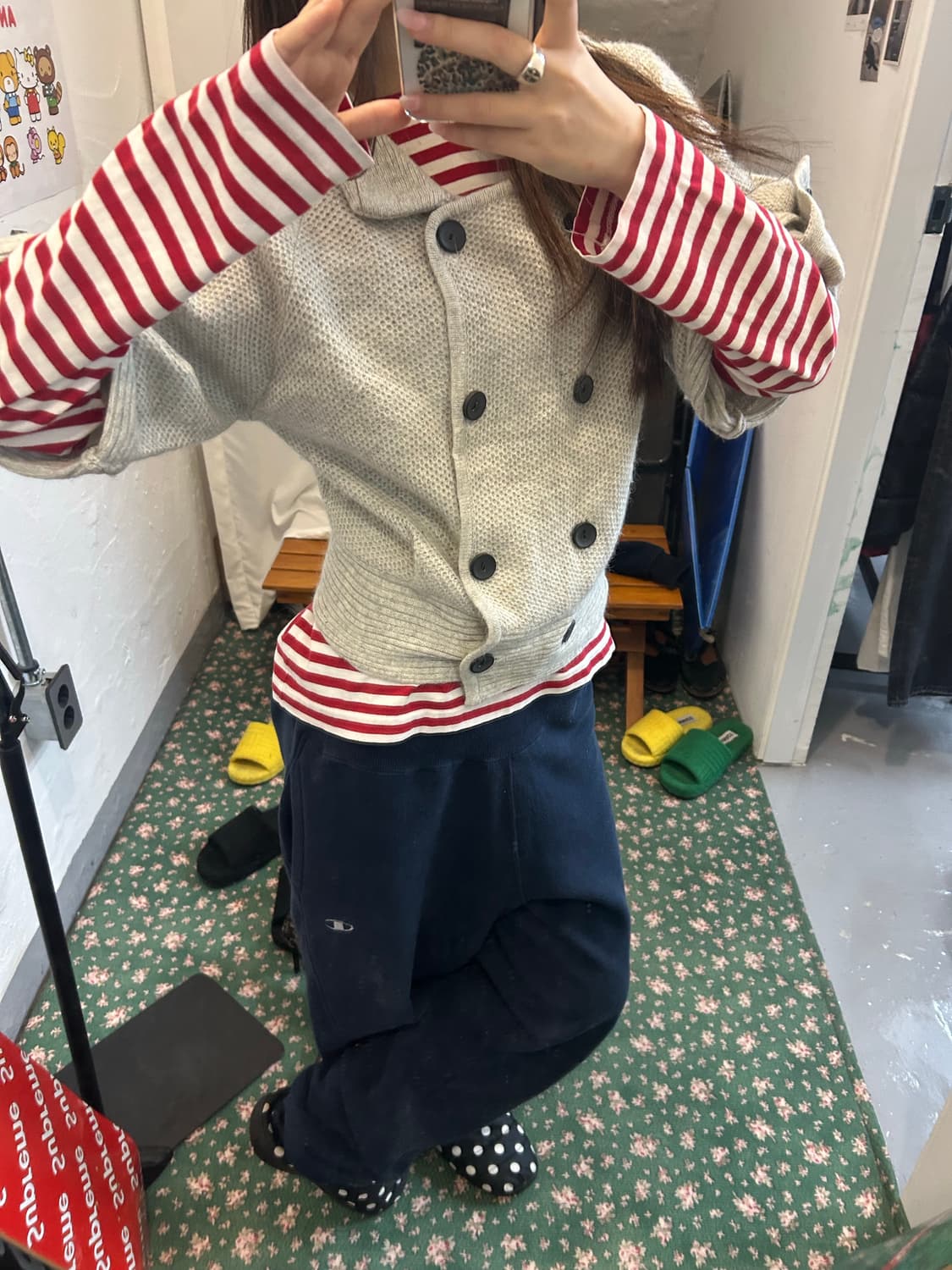 y2k 00 단추 7부 가디건 스웨터 상품이미지1