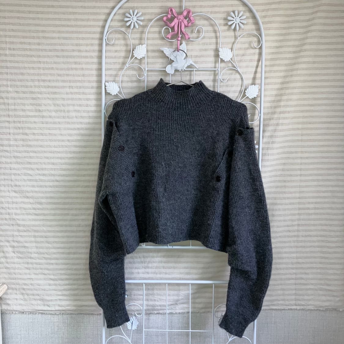 jpn vintage 차콜 버튼 크롭 니트 y2k 스트릿 갸루 펑키   상품이미지1