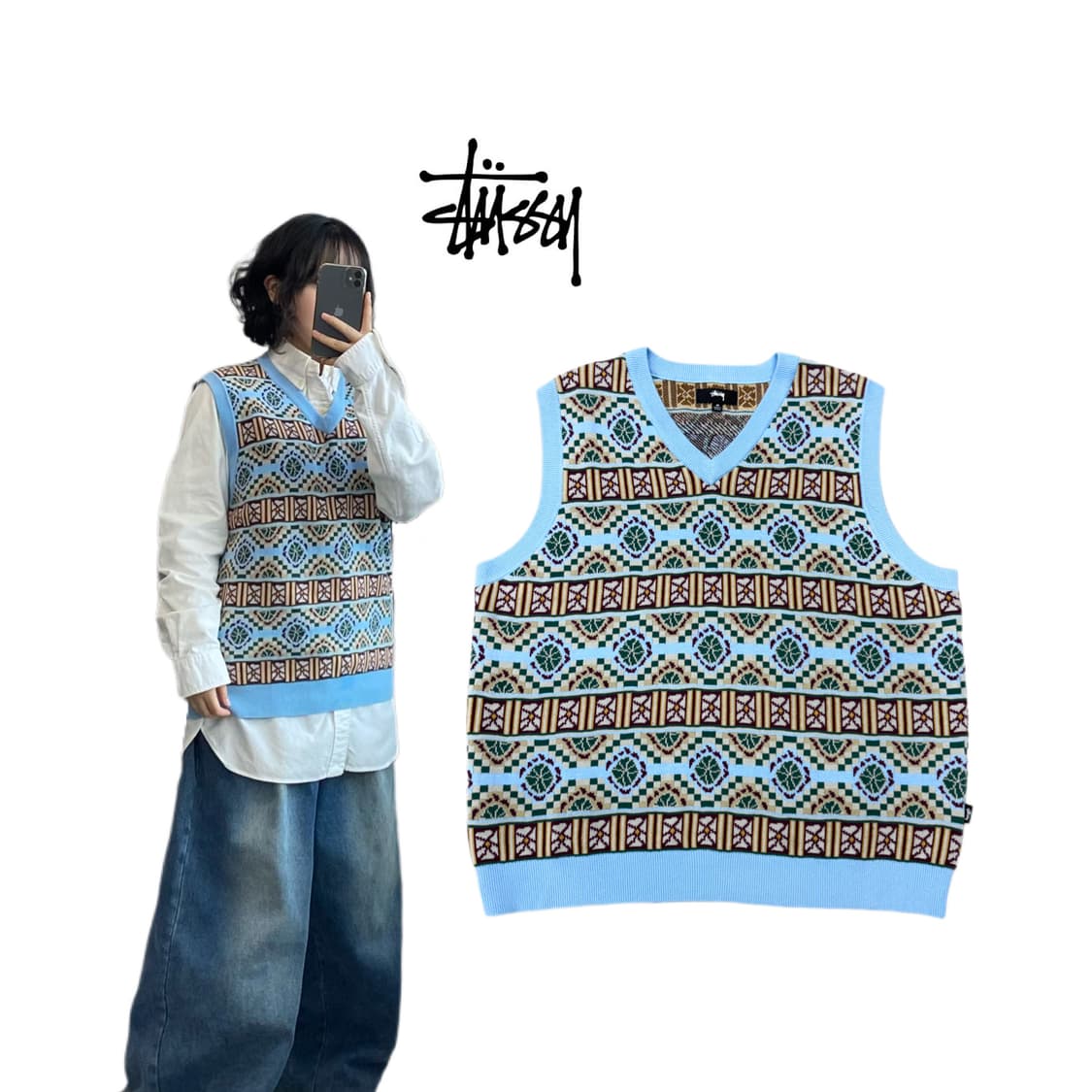 스투시 기자 스웨터 에스닉 니트 베스트  상품이미지1