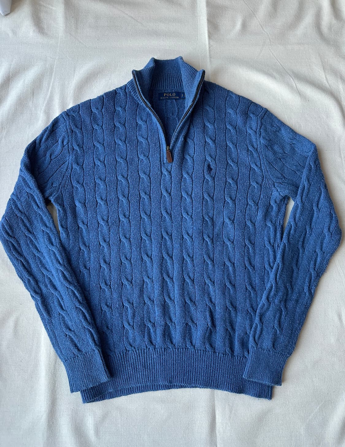 폴로 반집업 케이블 니트 스카이블루 S 상품이미지1