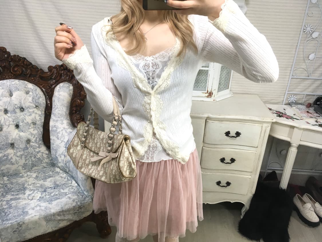 Set) 빈티지 레이스 펀칭 가디건 + 레이스 슬리브리스 상품이미지7