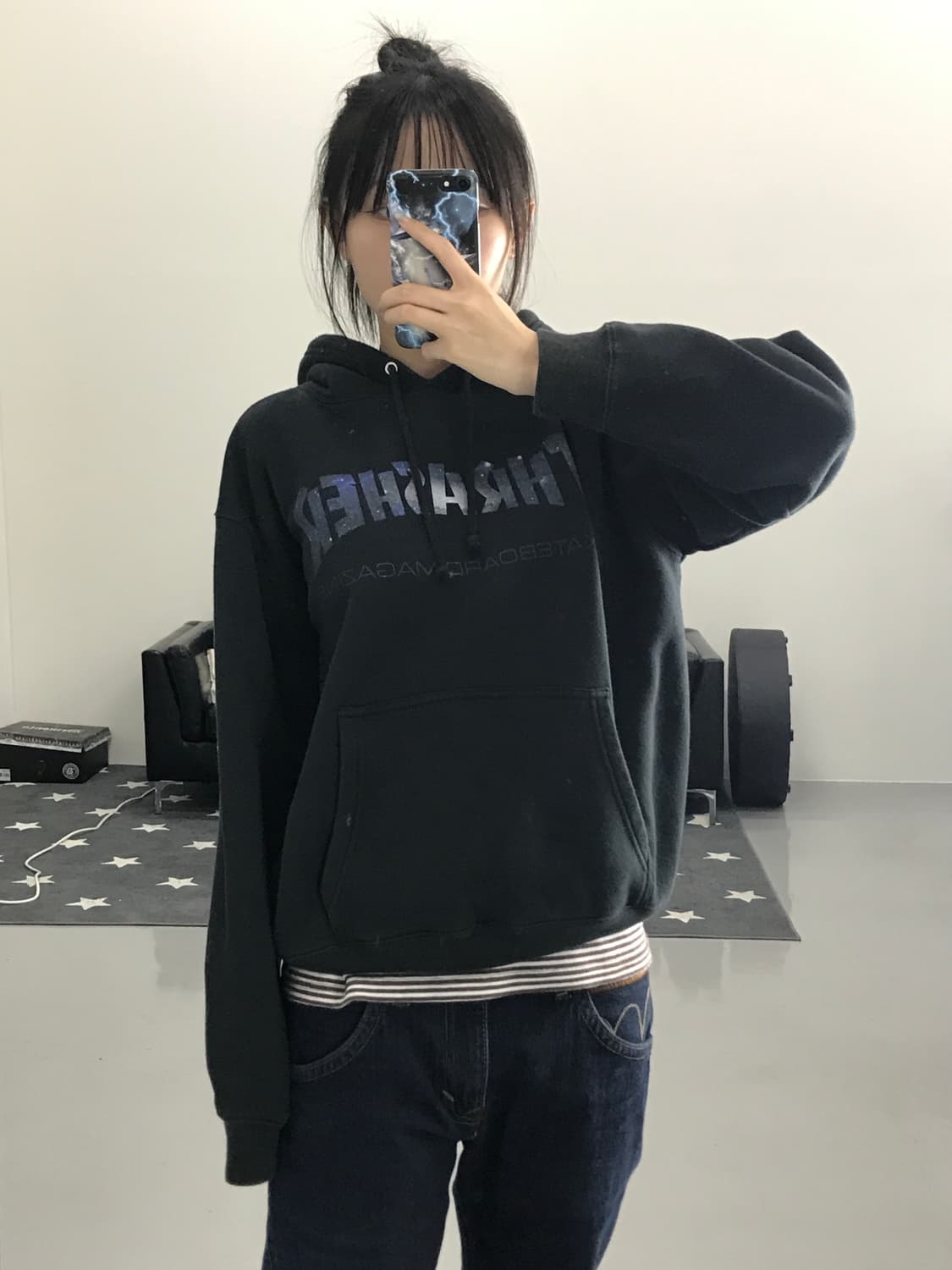 일본 트레셔 프린팅 블랙 후드 상품이미지1