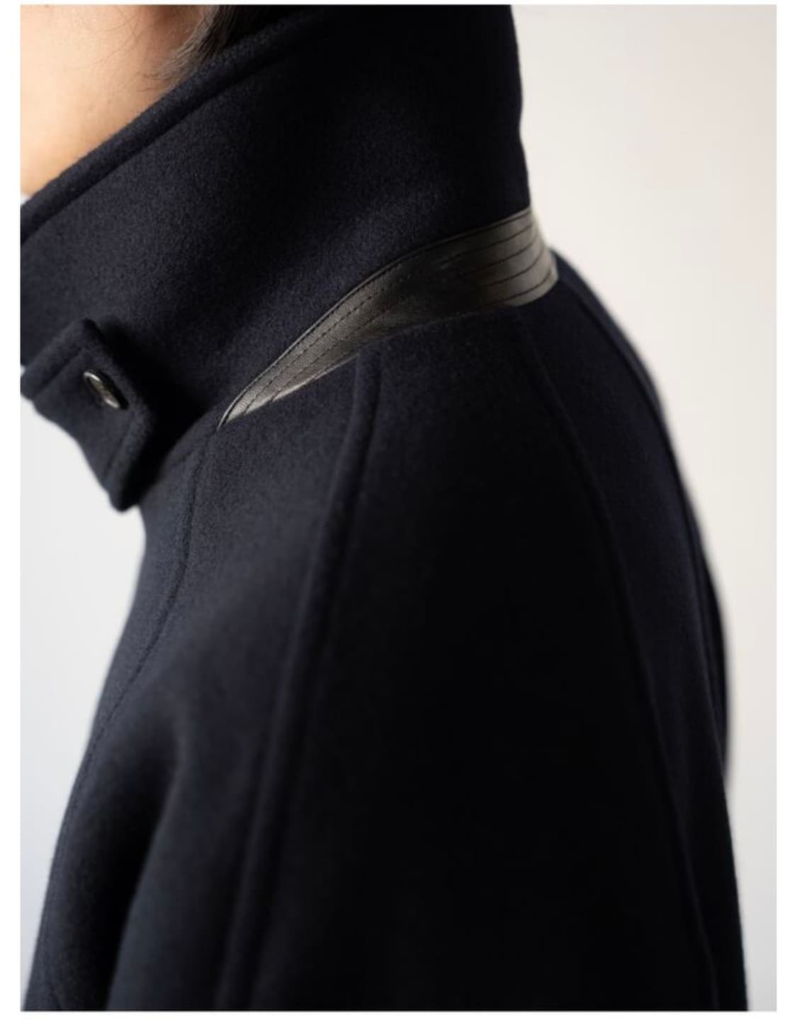 우드비 울 못사 레더 코트 네이비 2 wouldbe 상품이미지8