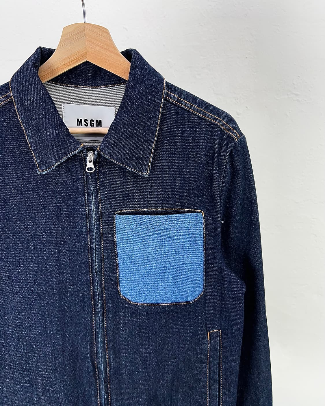msgm 진청 배색 웰트 포켓 스티치 데님 풀집업 셔츠 자켓 상품이미지3