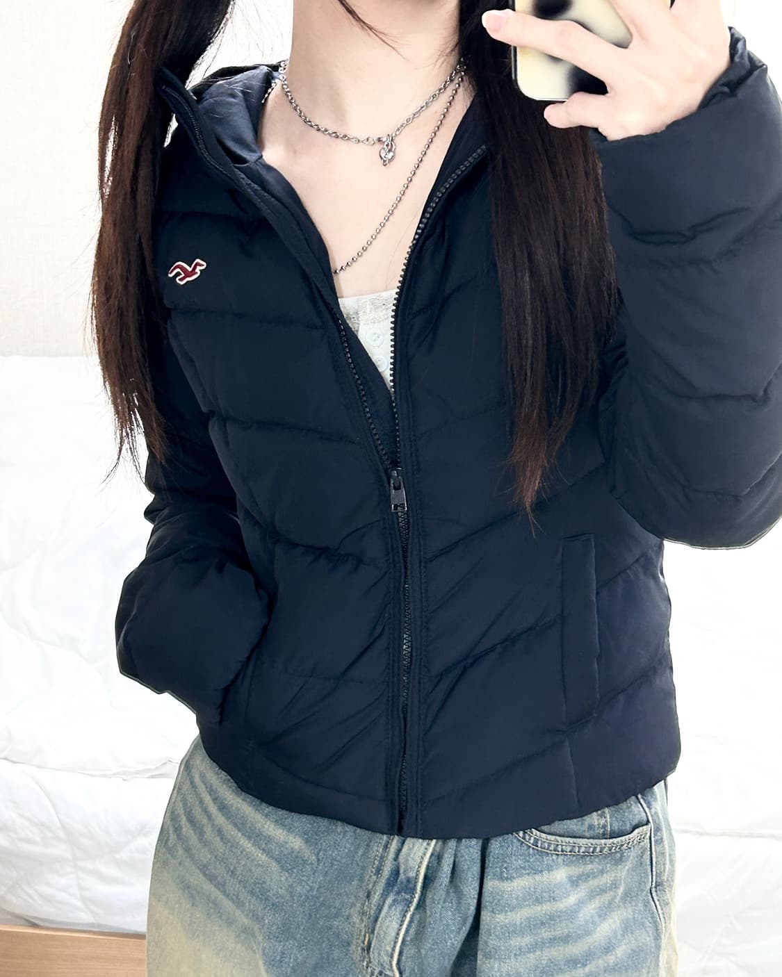 홀리스터 자수로고 네이비 슬림 패딩 상품이미지4