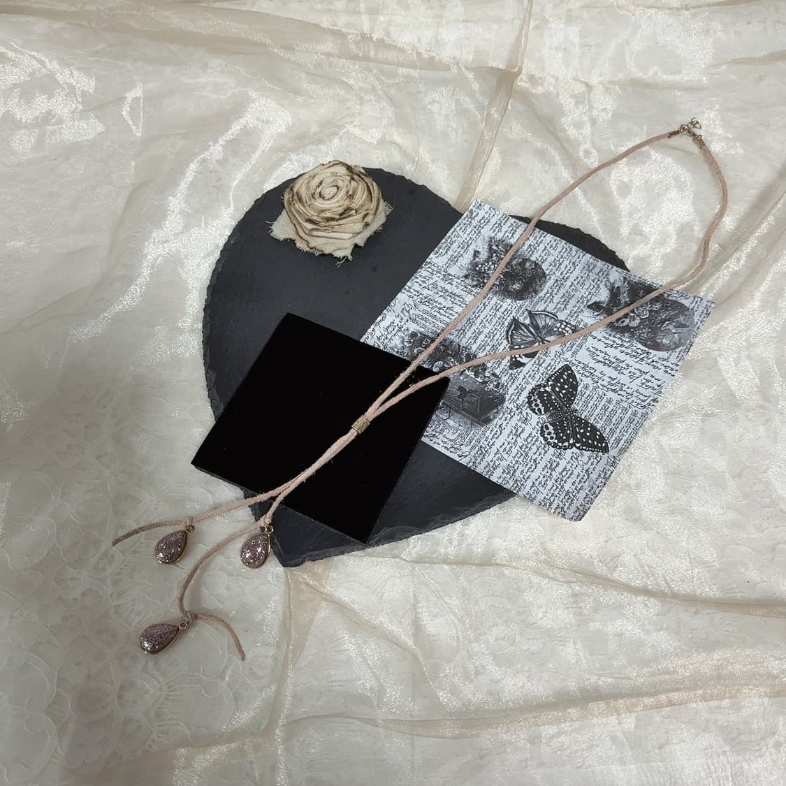 빈티지 핑크 스웨이드 조절끈 오리엔탈 목걸이 상품이미지2