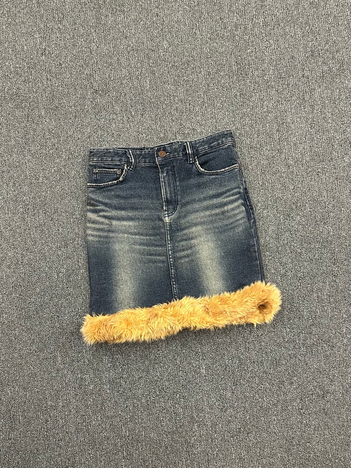 S)Clio Jeans 빈티지 퍼 트리밍 데님 스커트 상품이미지1