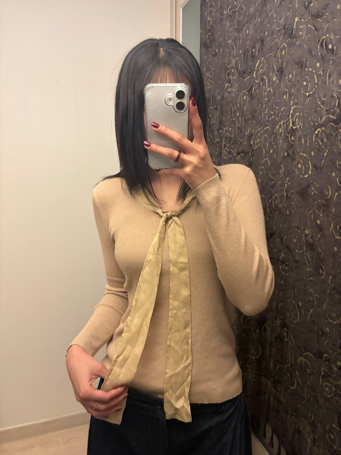 베이지 타이 골지 니트 상품이미지2