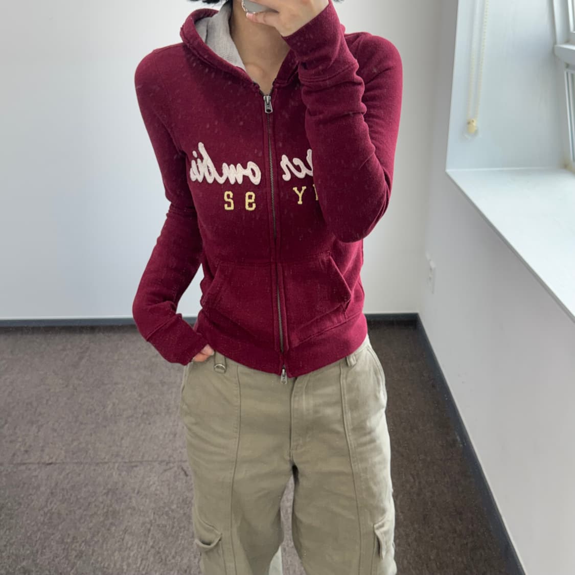 Abercrombie 아베크롬비 레터링 로고 버건디 후드집업 상품이미지1