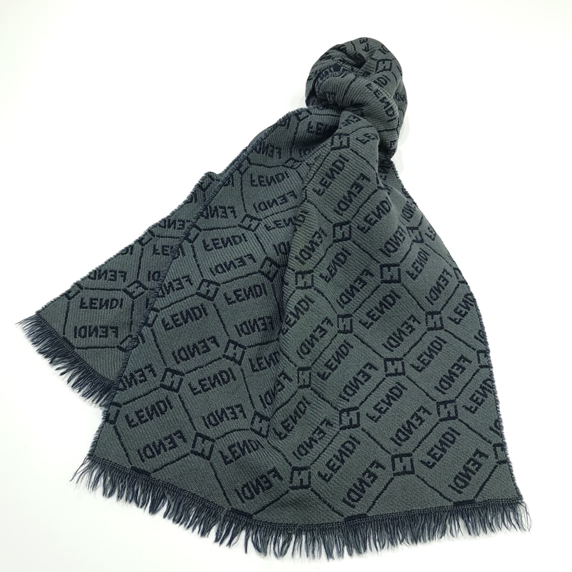 MX198 펜디 FF 모노그램 세이지그린 네이비 울 양면 목도리 머플러 상품이미지3