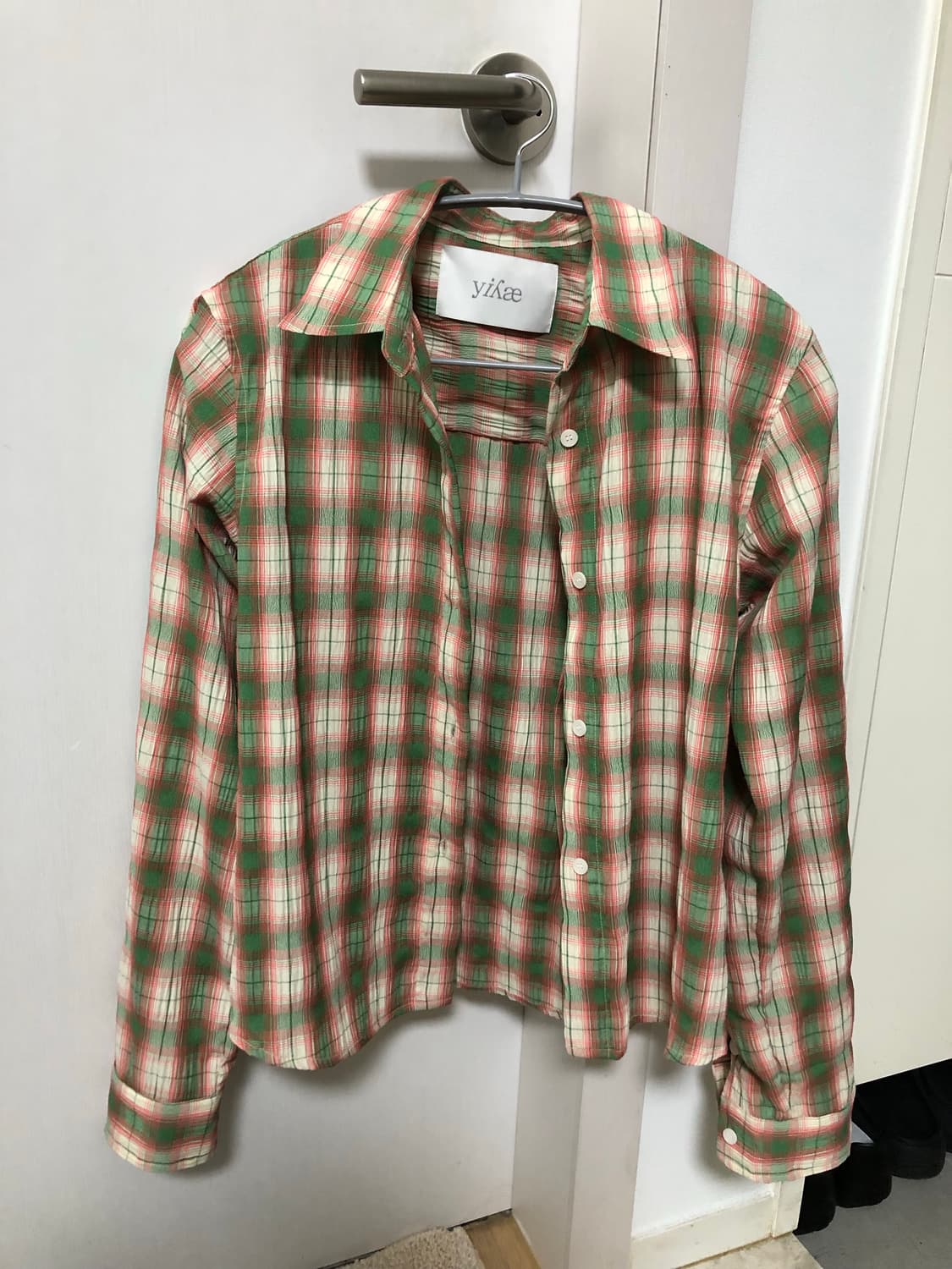 Yiyae Slim Crinkled Check Shirts _ Green 상품이미지3