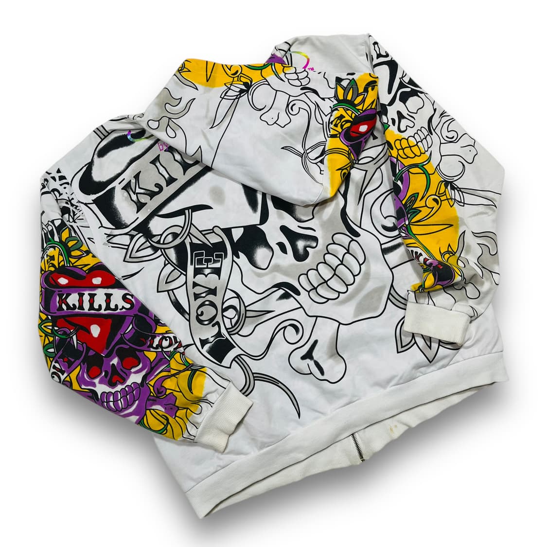 펑크 에드 하디 스컬 로즈 리버시블 글로시 후디 집업 상품이미지4