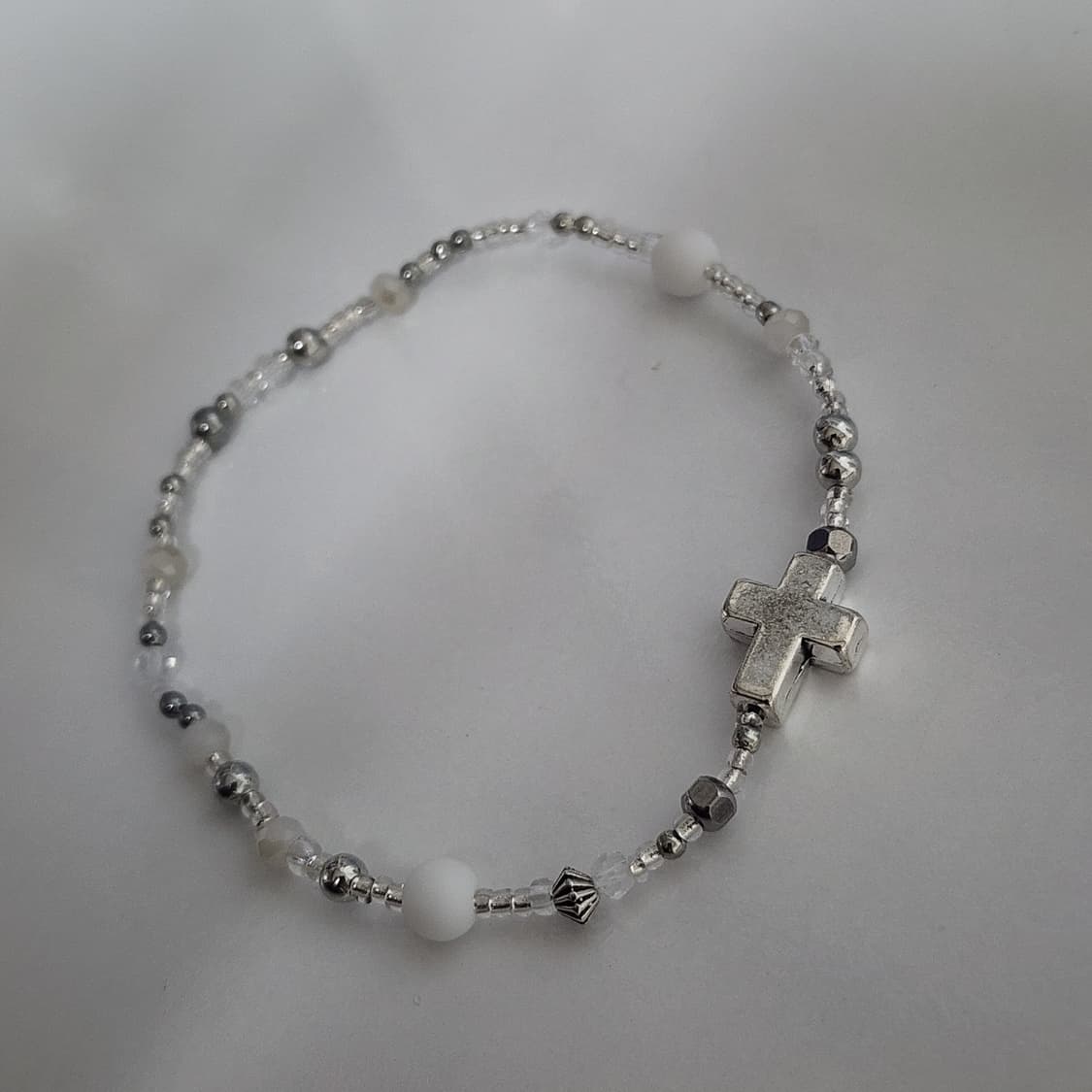 남자 화이트 실버 십자가 팔찌 상품이미지3