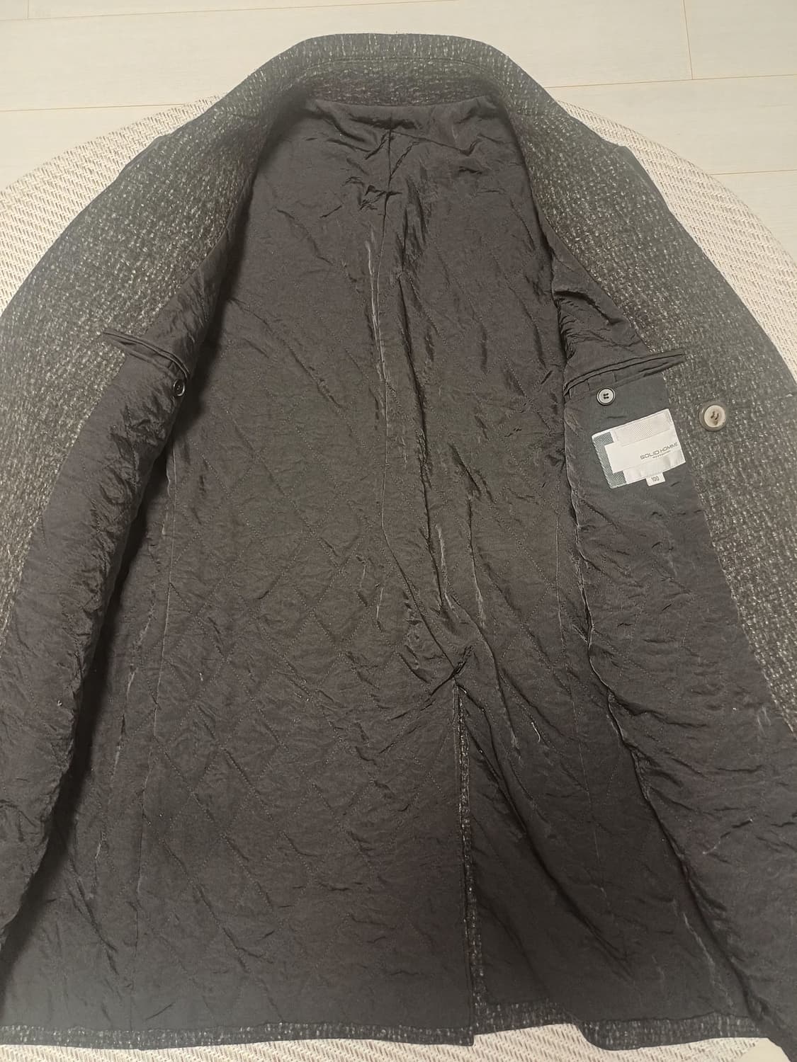 [명작/100] 솔리드옴므 13FW 리얼 양가죽 슬리브 배색 더블 피코트 상품이미지8