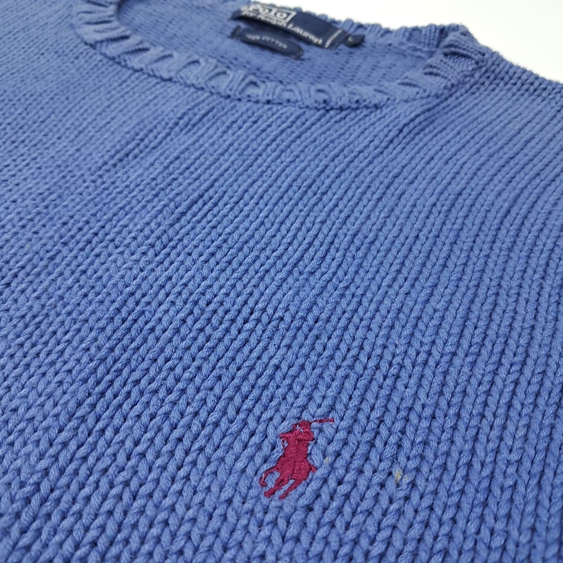 CL027 폴로 코튼 청키 레드포니 스카이블루 니트 스웨터 상품이미지4