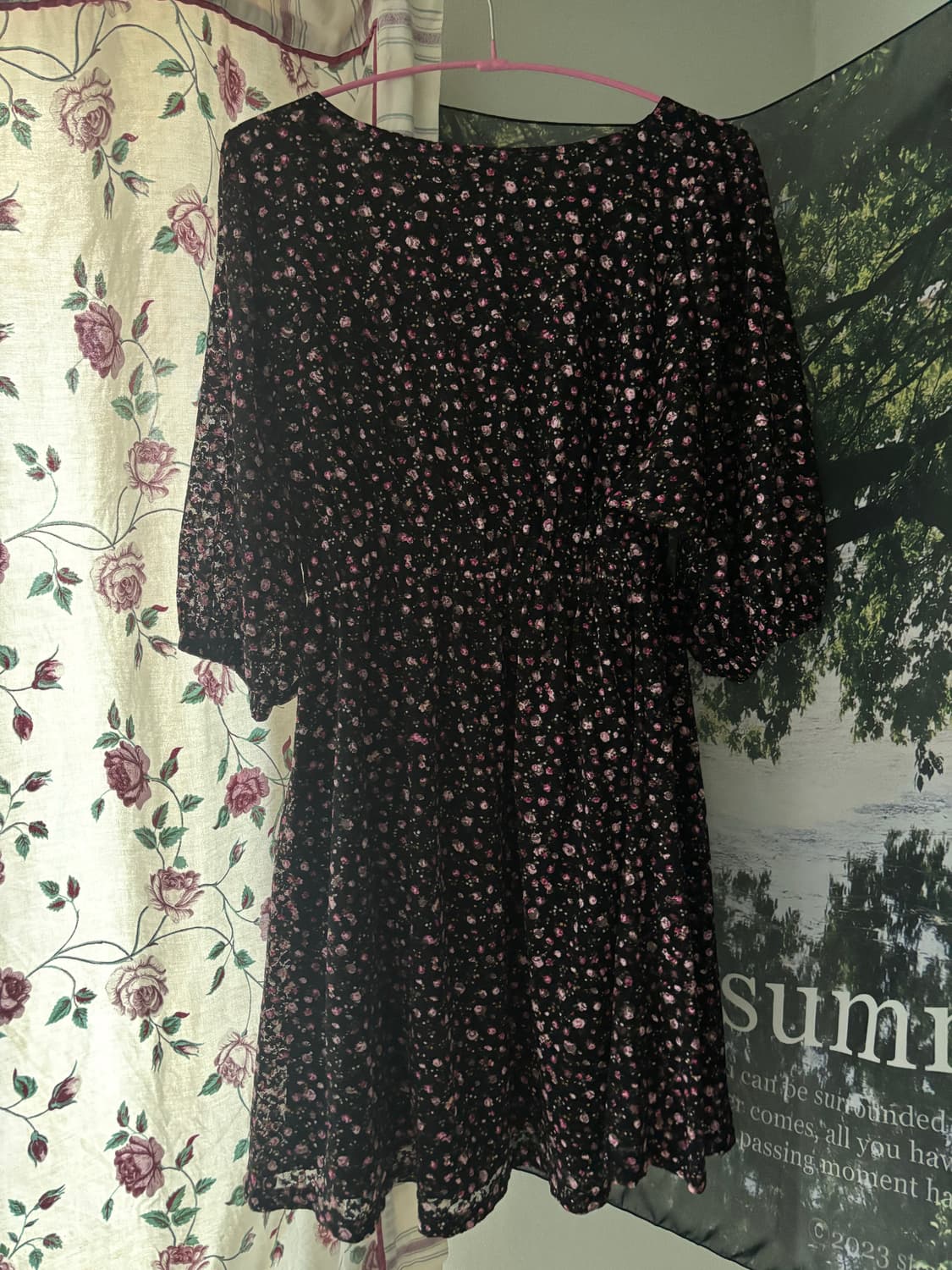 잔꽃 패턴 블랙 원피스 상품이미지2