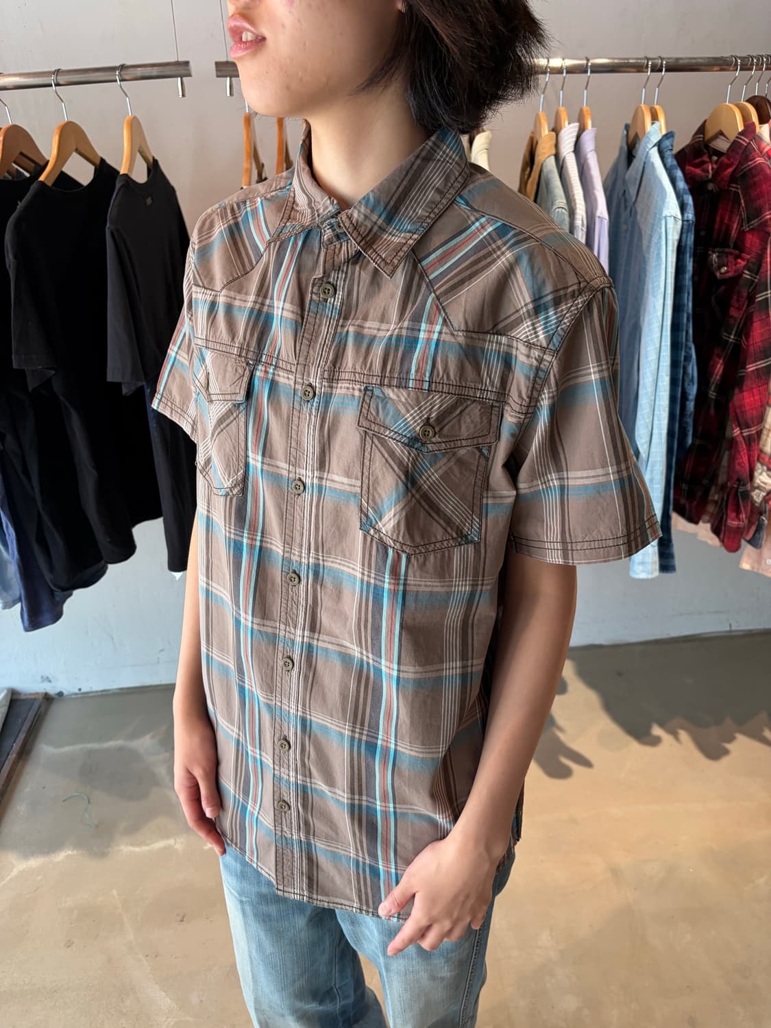 Mossimo Supply Co 체크 반팔 셔츠 XL 상품이미지1