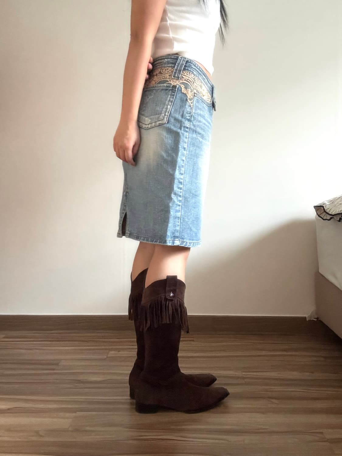 레이스 데님 미디 스커트 상품이미지3