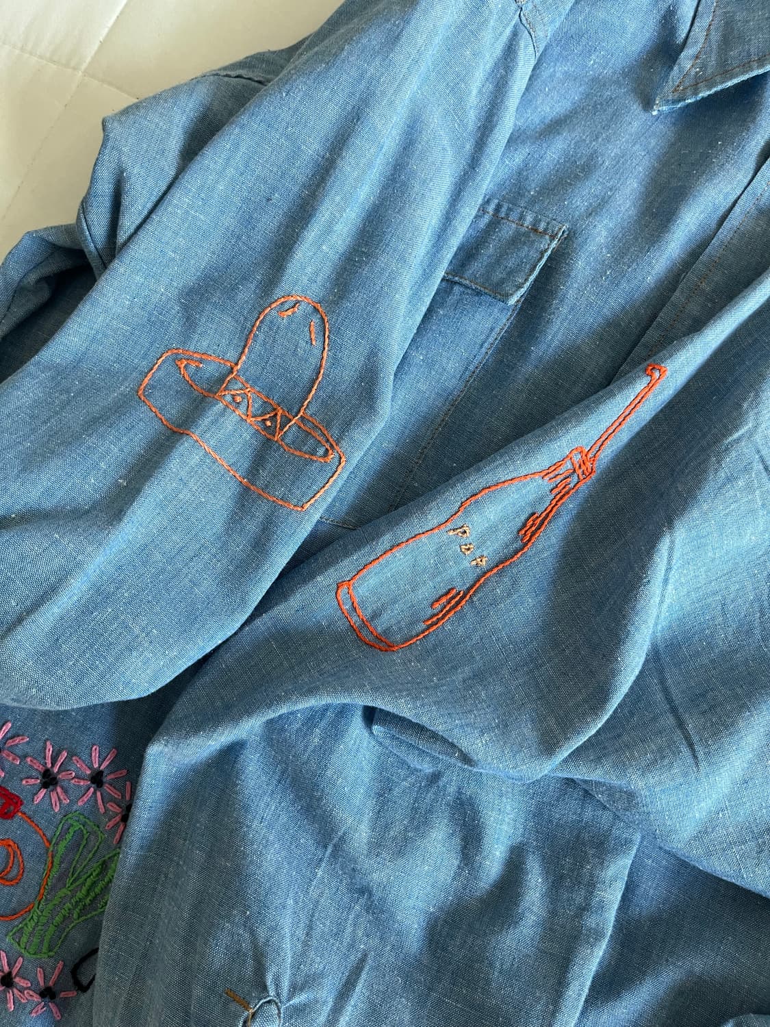 70's LEVI'S 샴브레이 자수 셔츠 L 상품이미지4