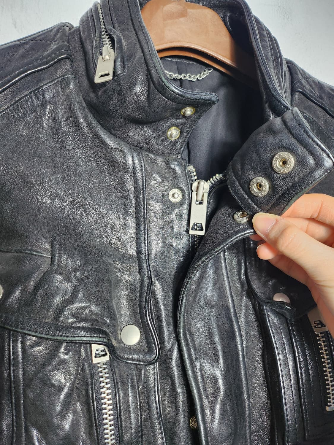 빈티지 멀티 포켓 라이더 가죽 자켓 상품이미지4