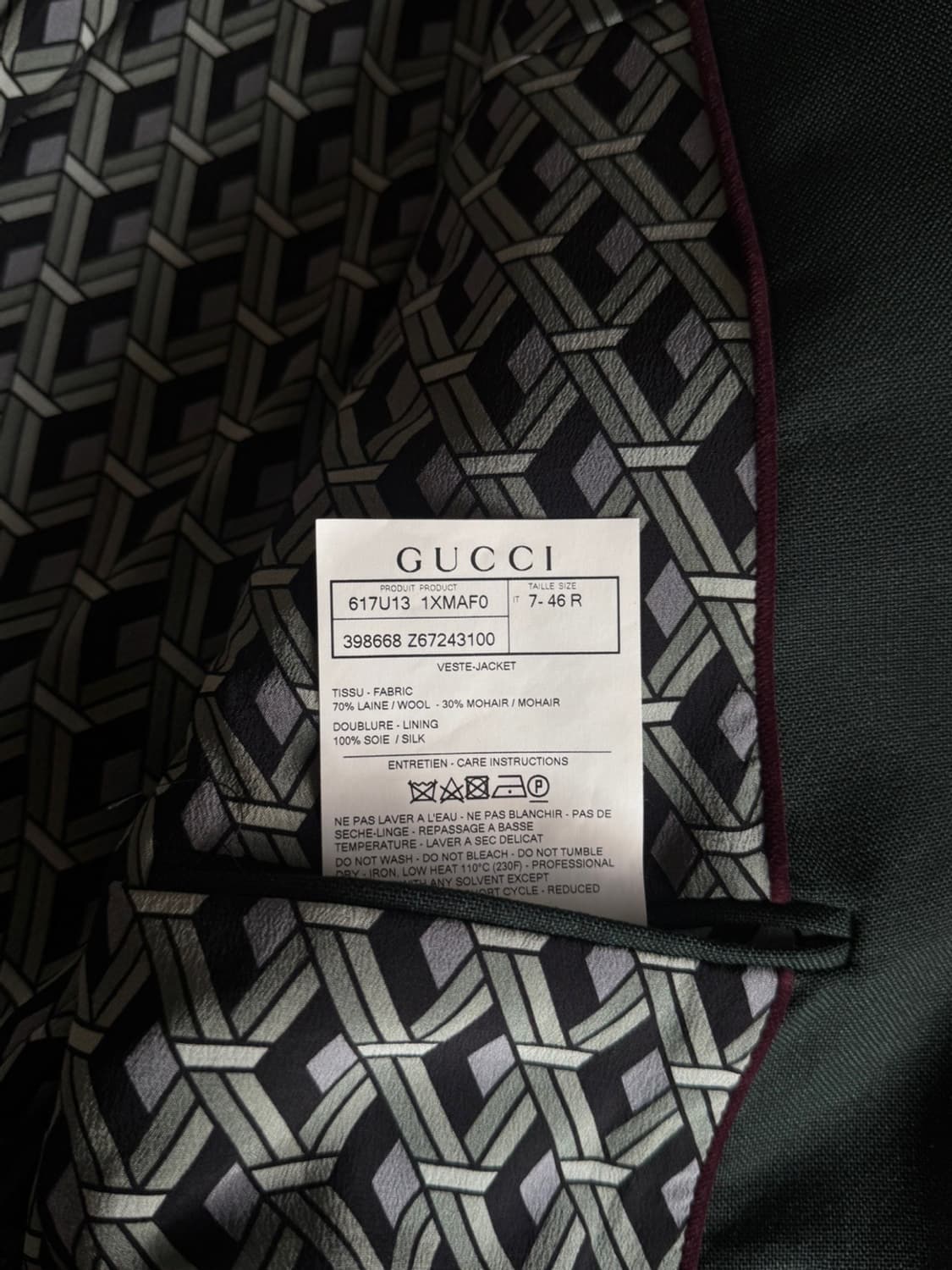 GUCCI 구찌 모헤어 딥그린 테일러드 자켓 슬림100 상품이미지6