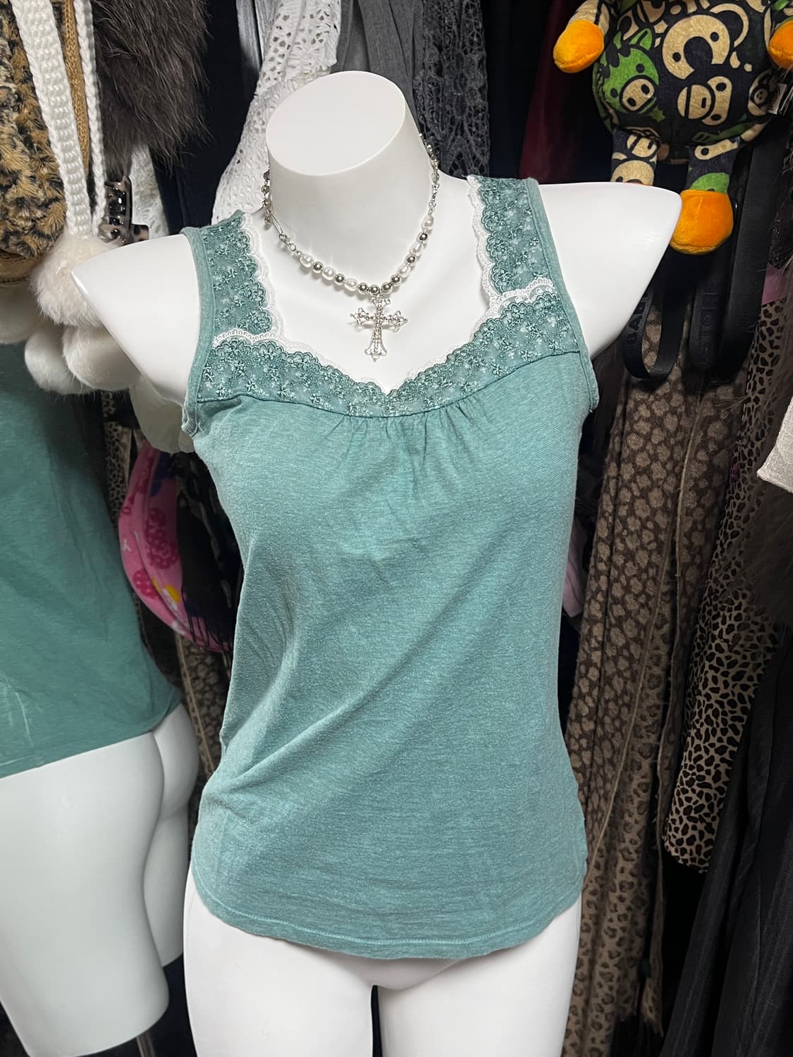 y2k 모리 민트 레이스 슬리브리스 상품이미지1