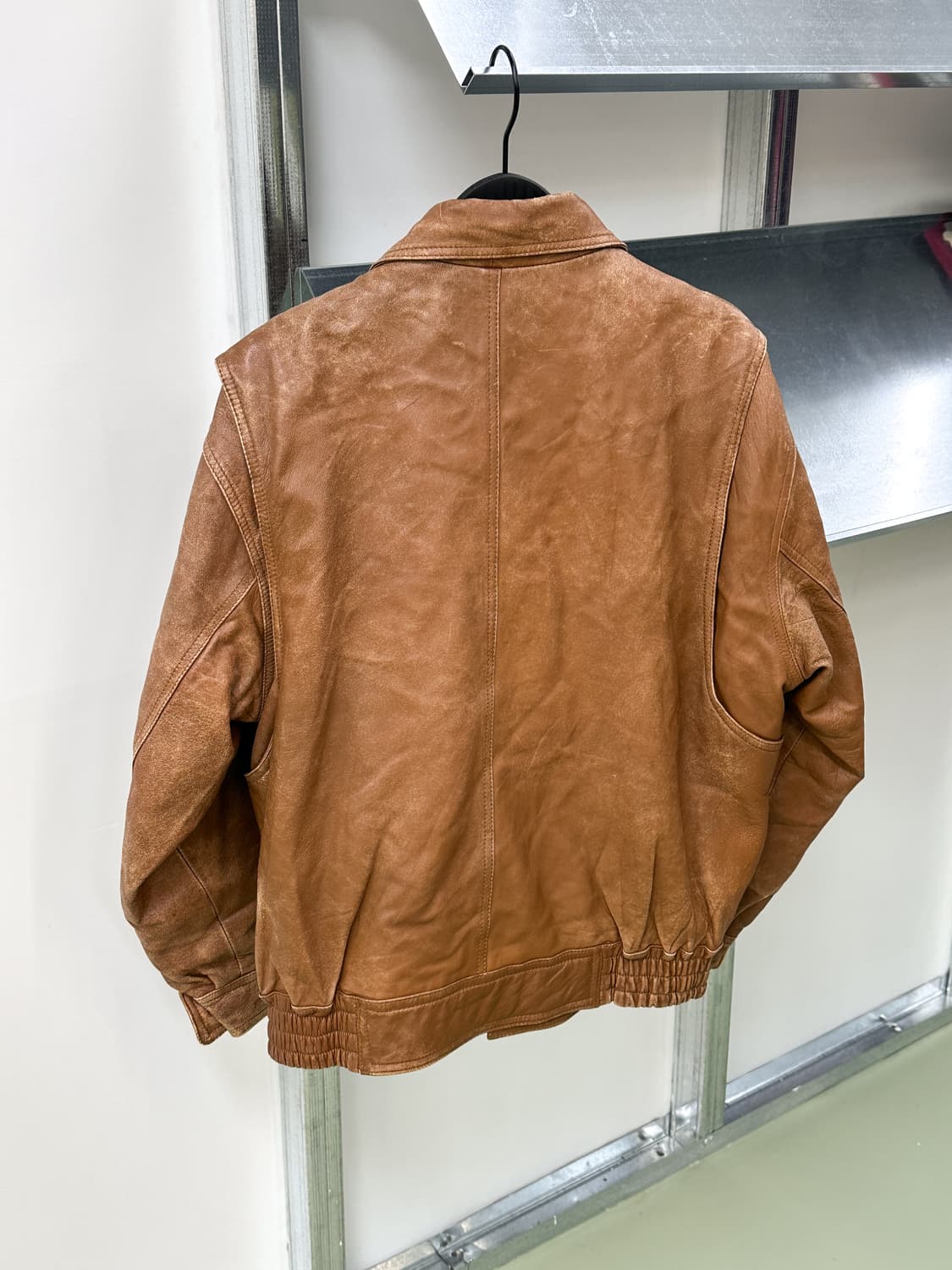 brown grunge washed leather bomber jacke 상품이미지6