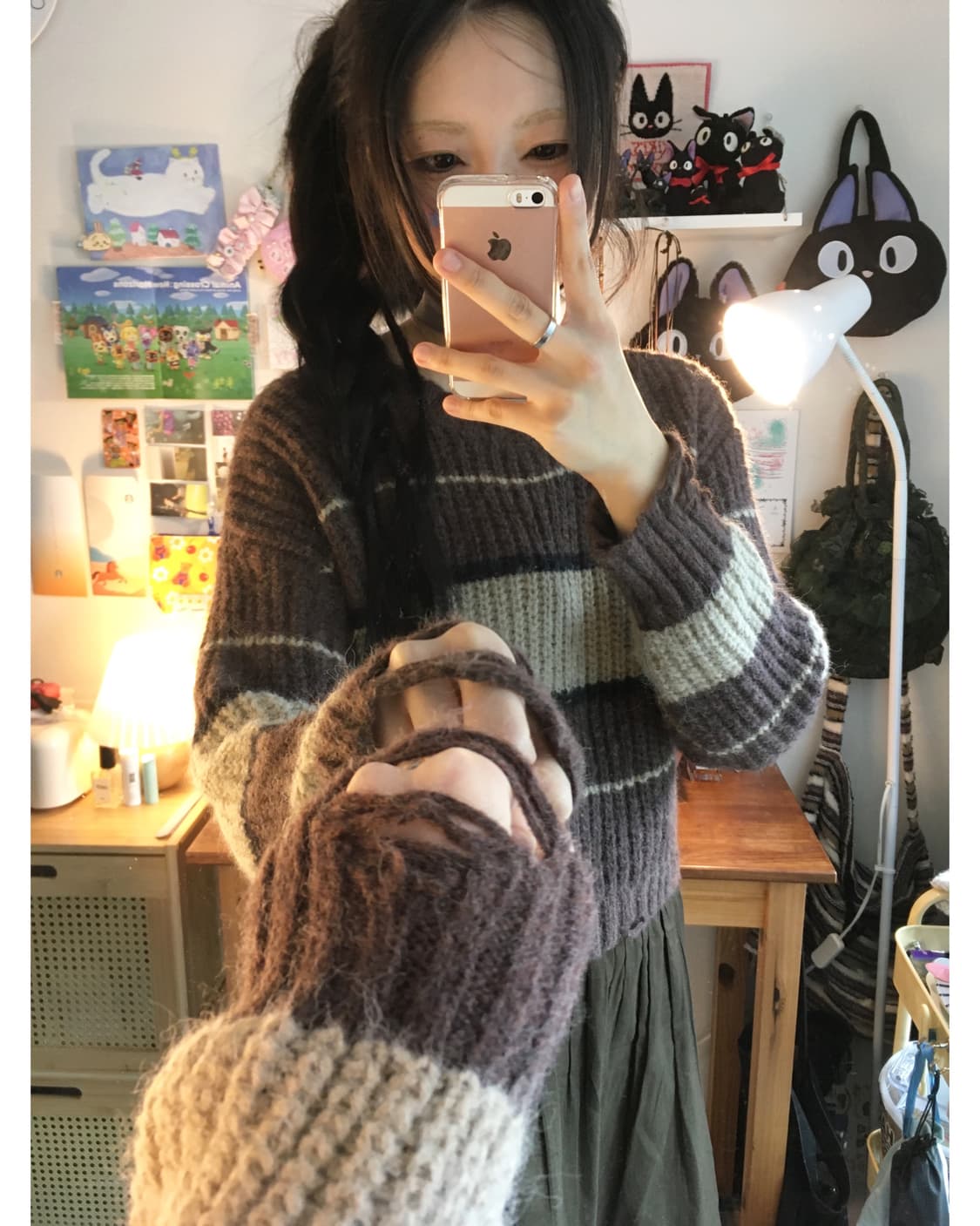VINTAGE STRIPE CROP KNIT BROWN 상품이미지4
