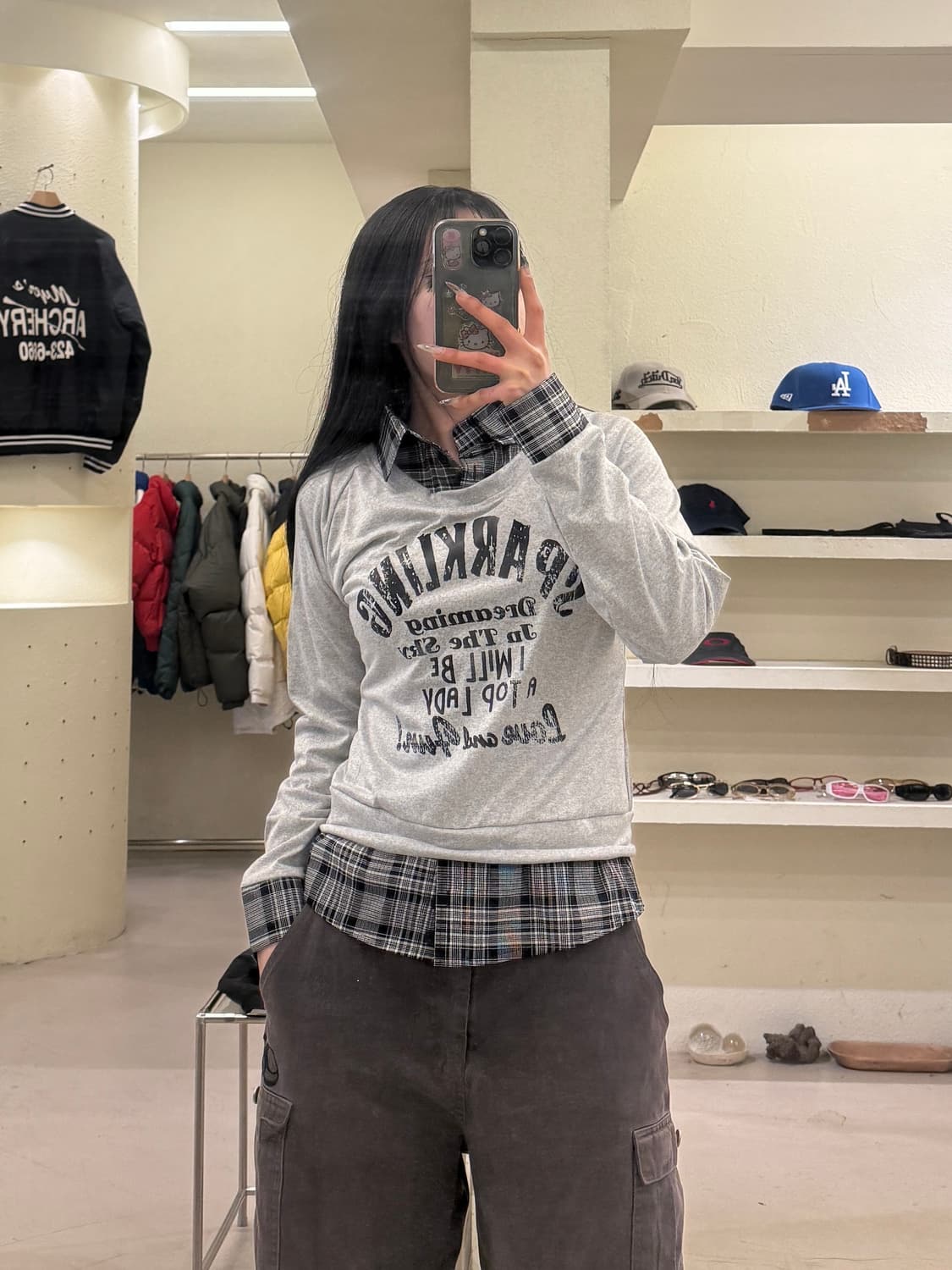 레이어드 체크 셔츠 맨투맨 U832 상품이미지1