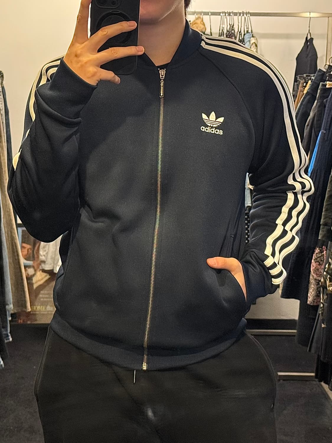 아디다스 오리지널 남색 네이비 노카라 져지 저지 트랙탑 100 L 집업 상품이미지1