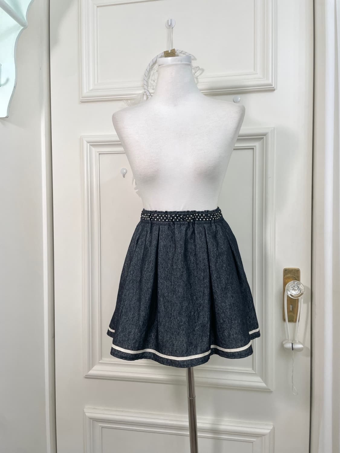 dot bow point denim banding mini skirt 상품이미지1