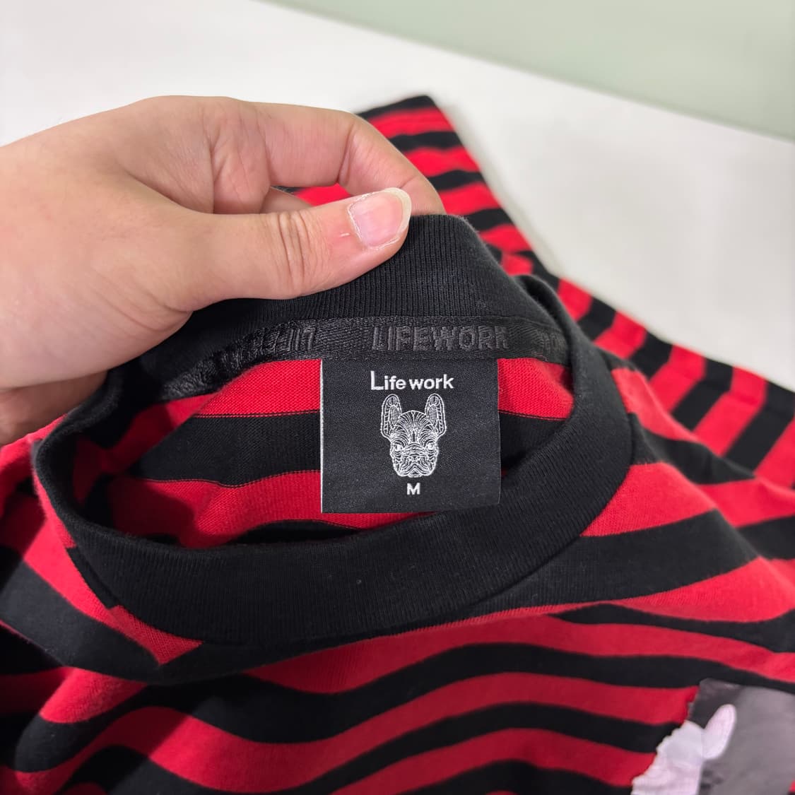 M 라이프워크 레드 단가라 백로고 롱슬리브 상품이미지4