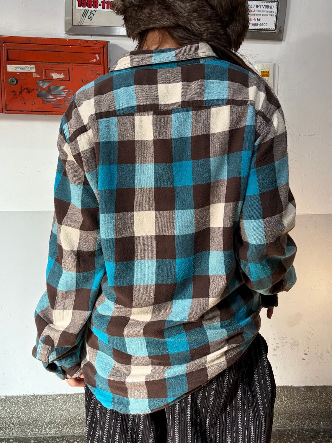 90s 민트초코 플란넬 체크 셔츠 상품이미지3