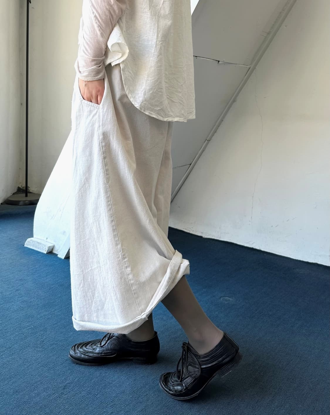 Washed linen rayon banded 3/4 gaucho pan 상품이미지8