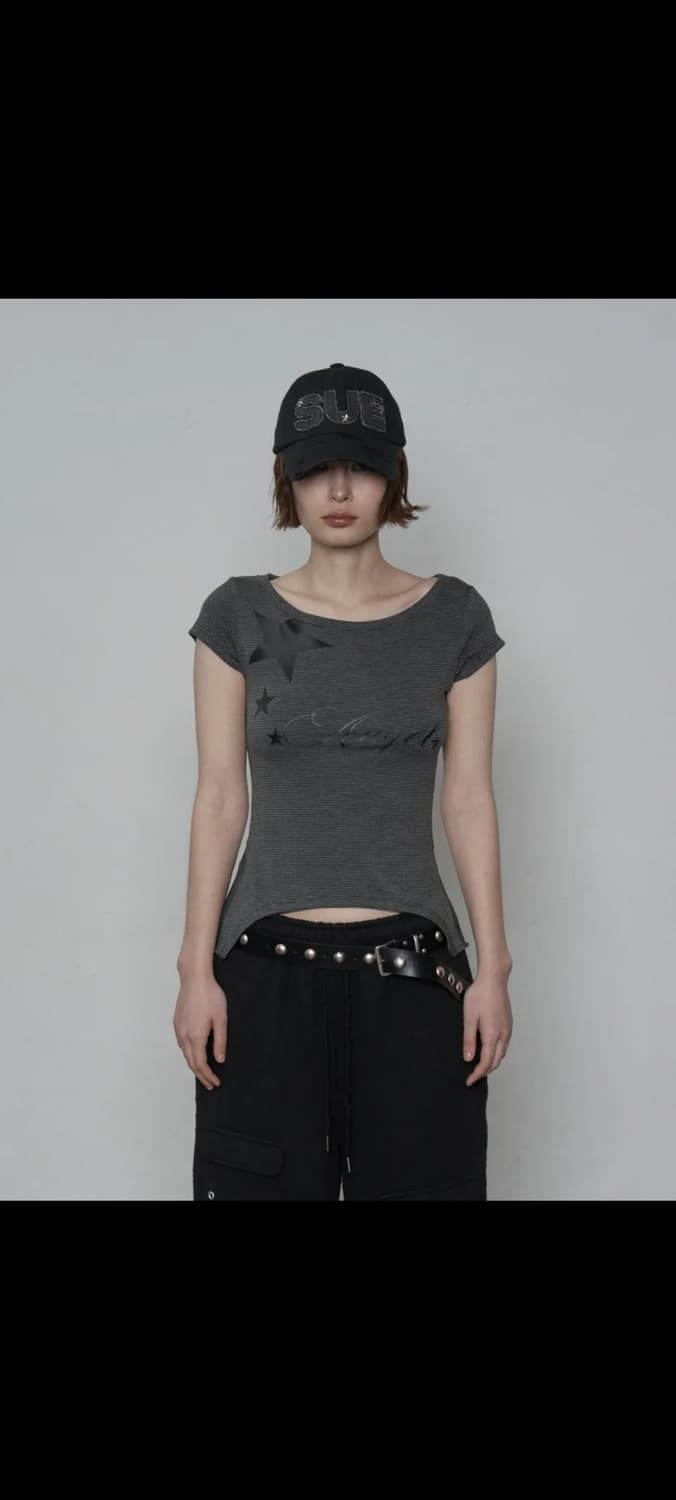 셋업이엑스이 stripe angel top / charcoal 상품이미지1