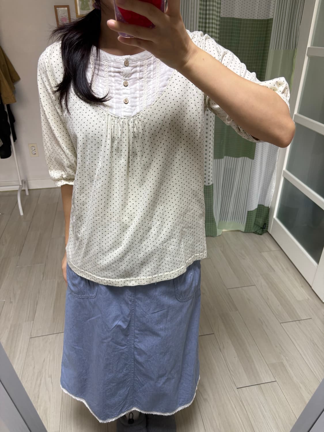 아이보리 그린 도트 티셔츠 상품이미지9