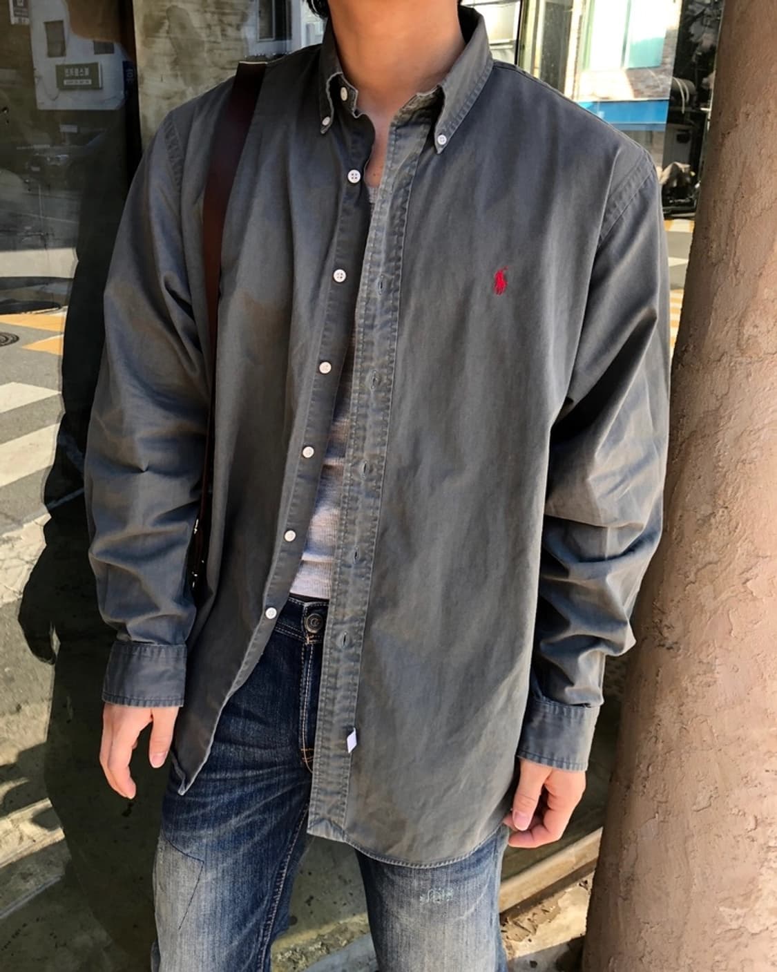 폴로 정품 빈티지 솔리드 셔츠 카키 상품이미지1