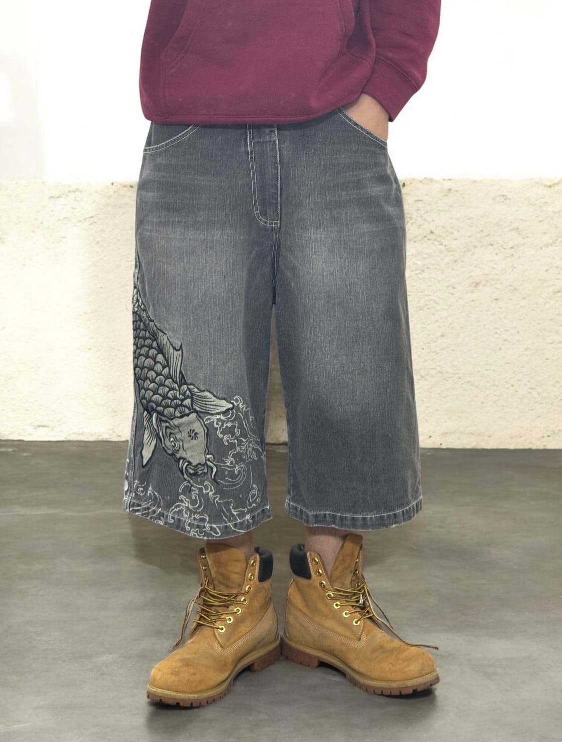 도그타운 오리엔탈 잉어 자수 버뮤다 반바지 데님팬츠 상품이미지1