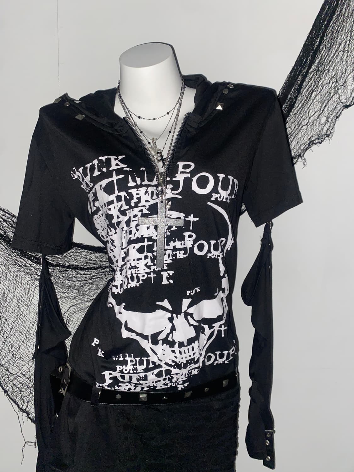 ꒰ঌ 어딕트랩 펑크 고스 스컬 레이어드 롱슬리브 ໒꒱ 상품이미지2