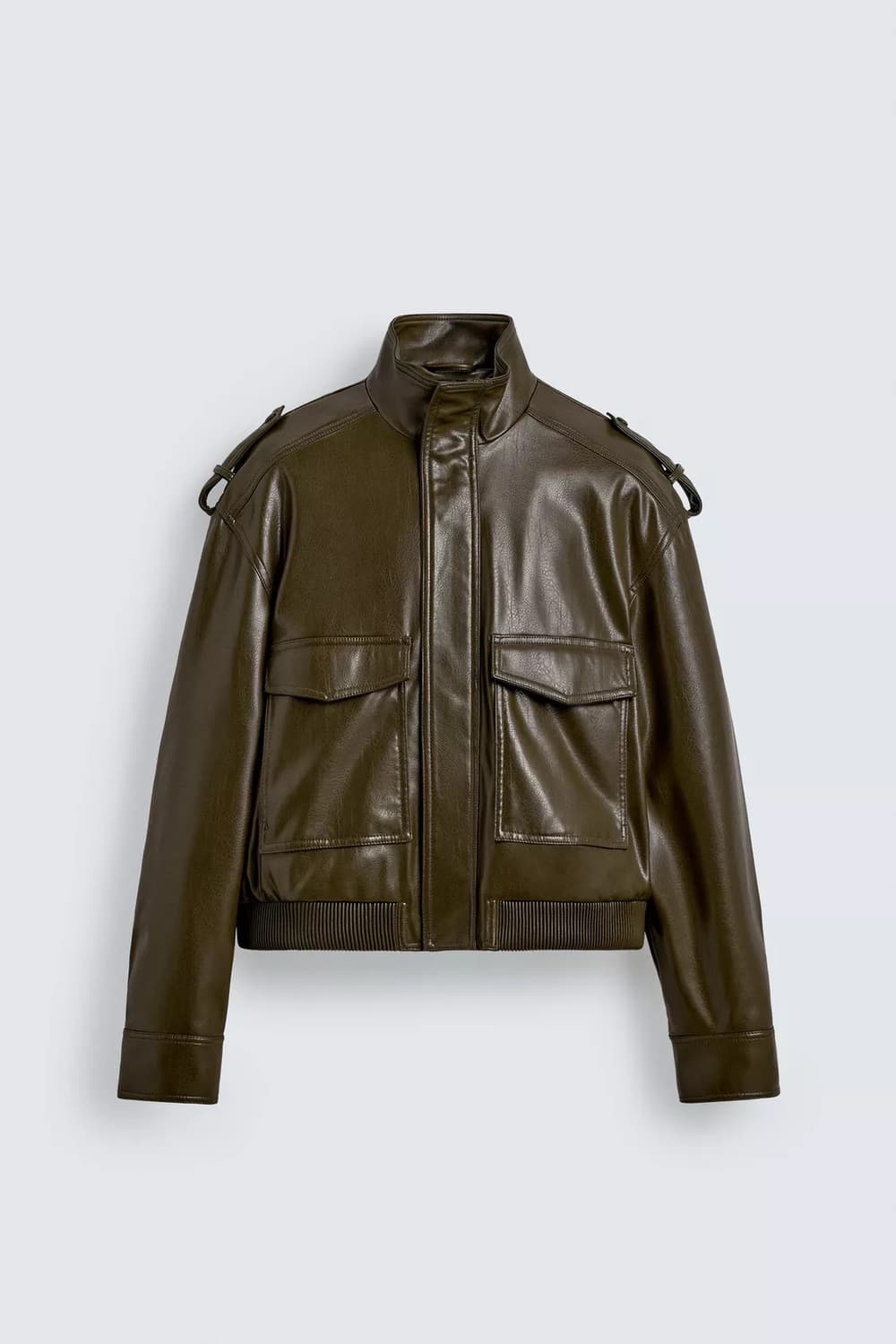 (구매)자라 크롭 페이크 레더자켓 올리브XL 상품이미지1