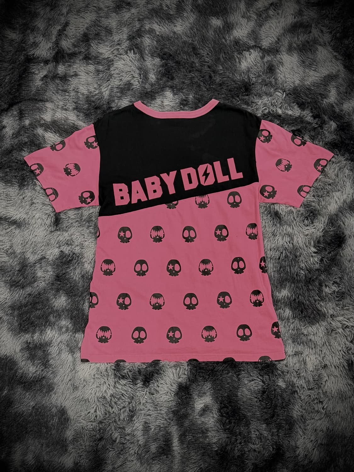 Baby Doll 스컬 패턴 핑크 반팔 티셔츠 상품이미지2