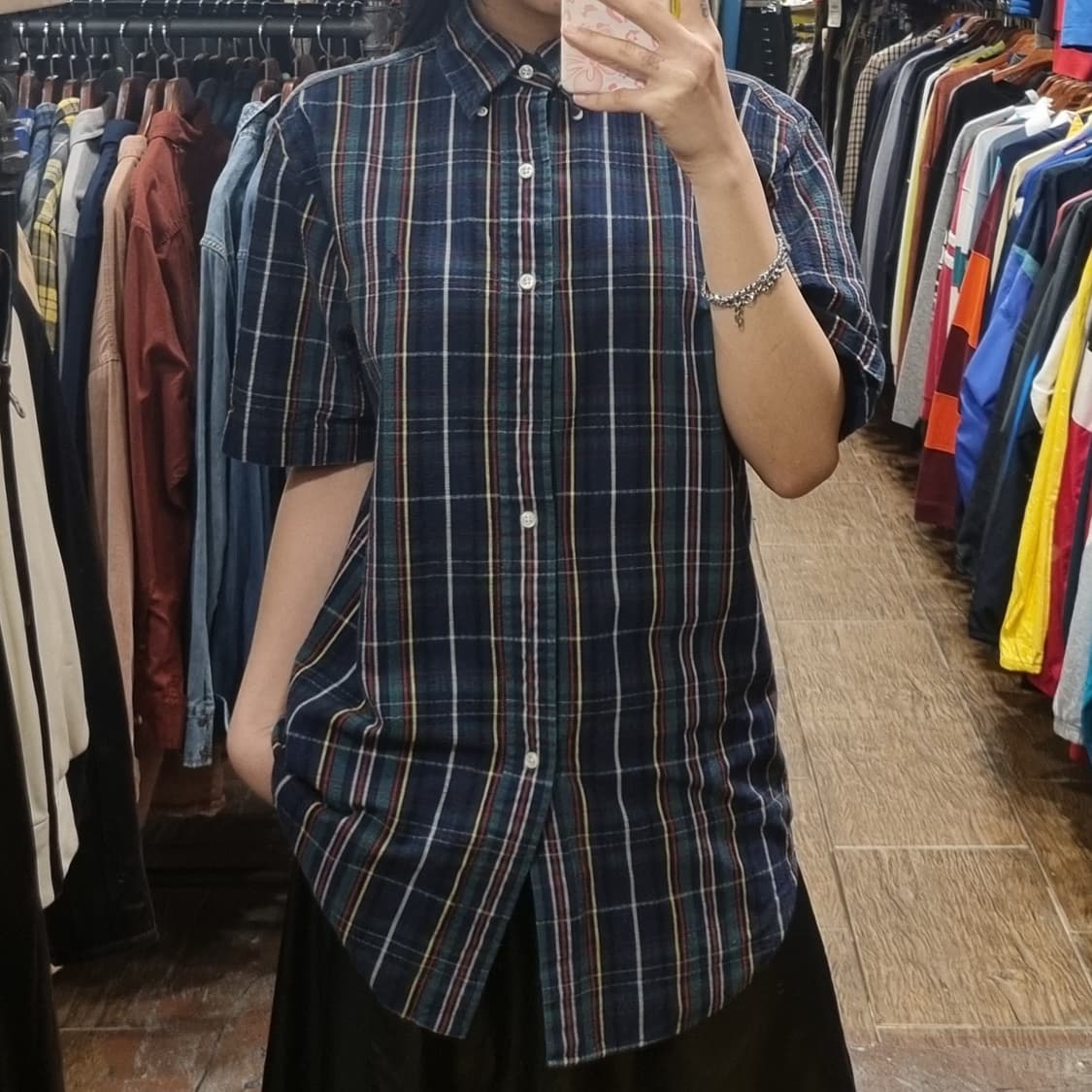 [Hi] 폴로 체크 반팔셔츠 네이비 상품이미지1