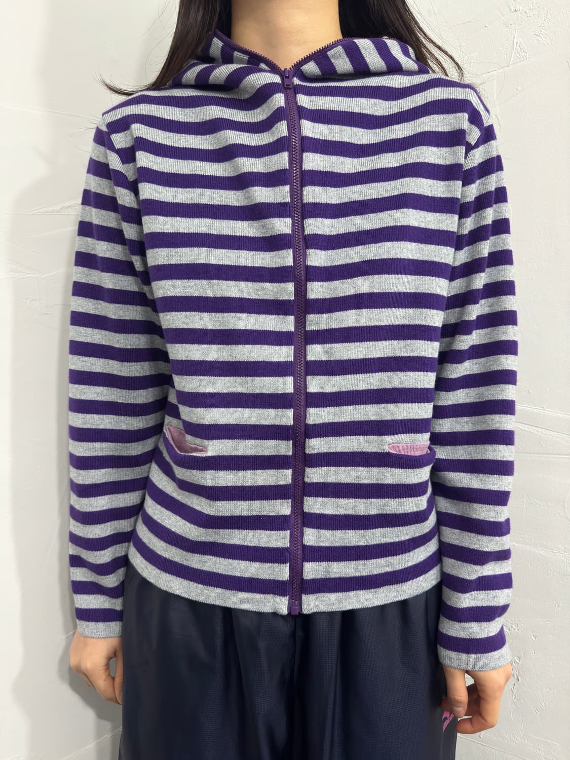 stripe knit hood zipup 상품이미지1