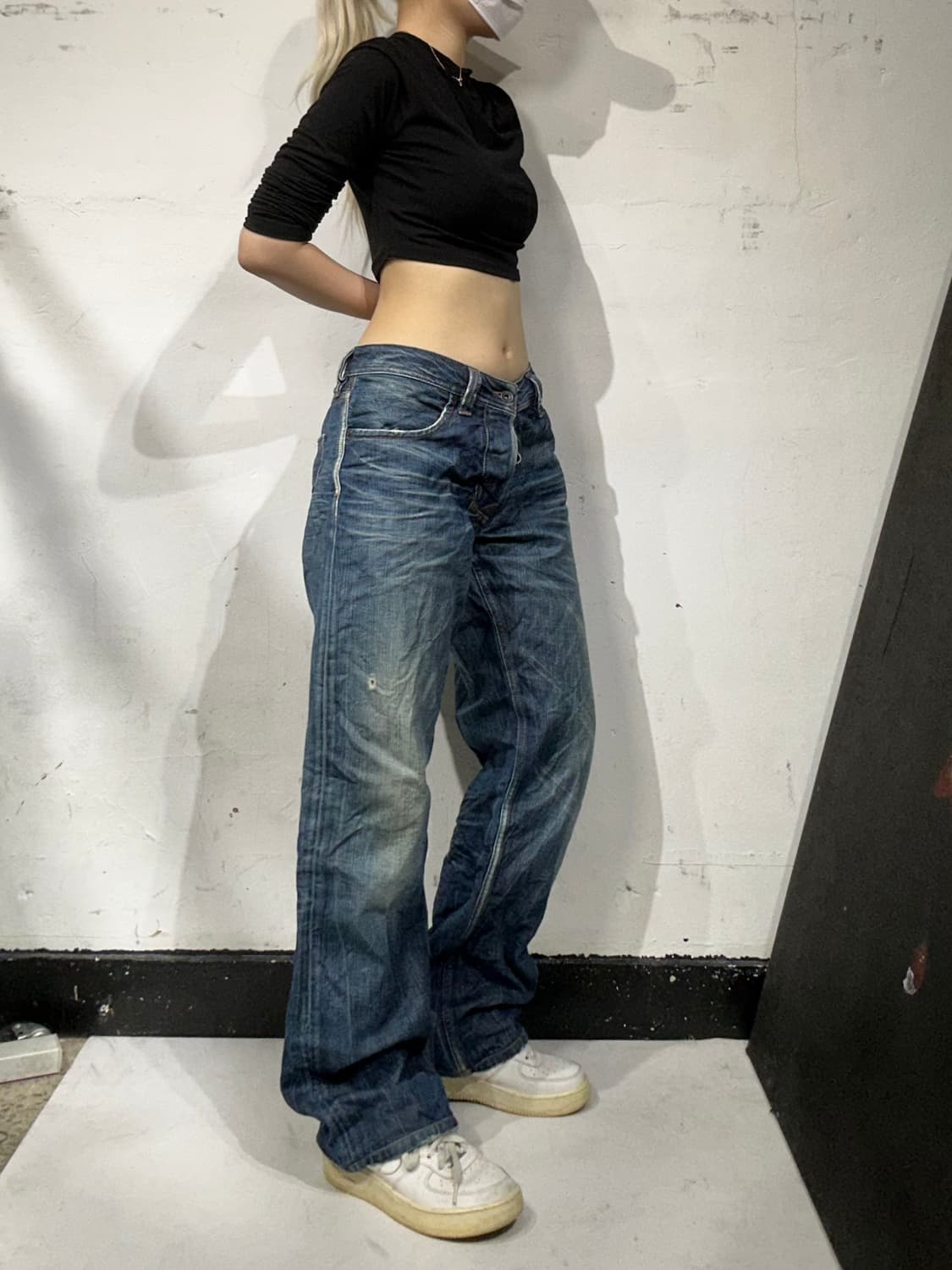 디젤 진청 레이크 워싱 와이드 데님 팬츠 청바지  상품이미지1