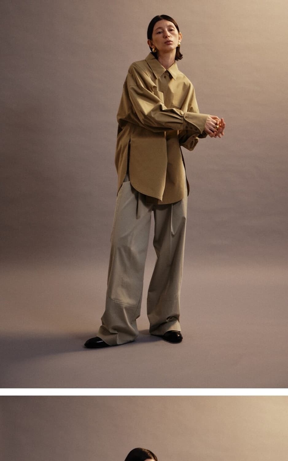 에토스 오버핏 커프스 셔츠 베이지 (새상품) 상품이미지2